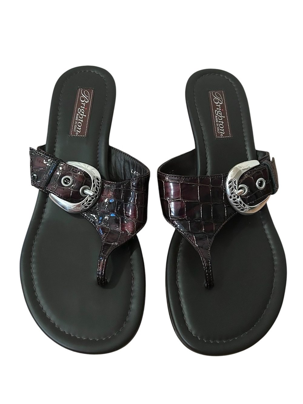 Brighton Women’s Size 9M Glossy Animal Print Silver Tone Buckle Elevated Sandals